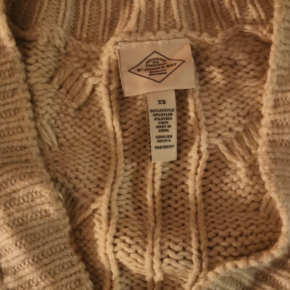 St. John's Bay Beige Cable Knit Cardigan with Sparkle Buttons - Picture 2 of 10